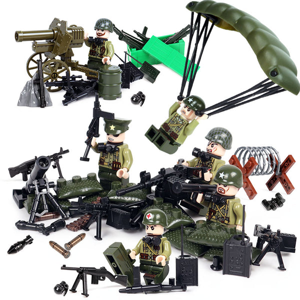 WW2 US Army - Parachute, Hill Gun, Weapons, 6 Soldier Figures, and More!