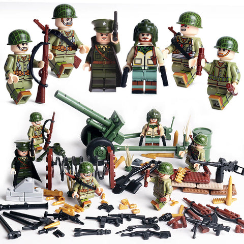WW2 US Army Rangers, 6 Figures, Field Gun Artillery, Guns, Weapons, Tools, and More!