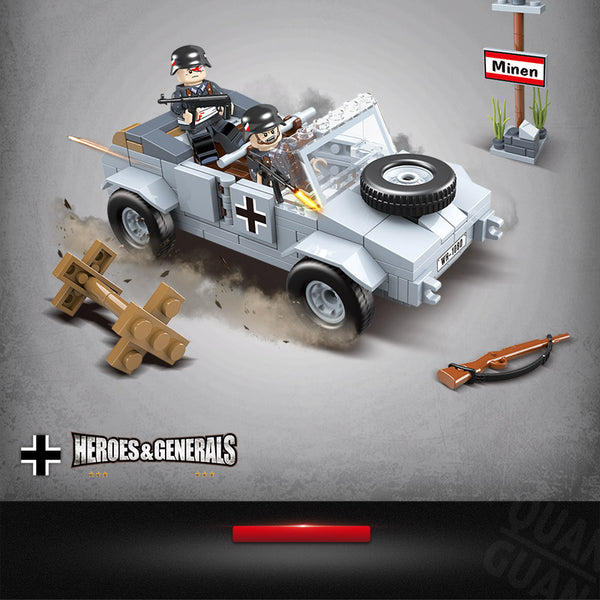 WWII German Army Set - Two Vehicles, Field Gun, Bunker, 8 Figures, Guns, Weapons, and More!