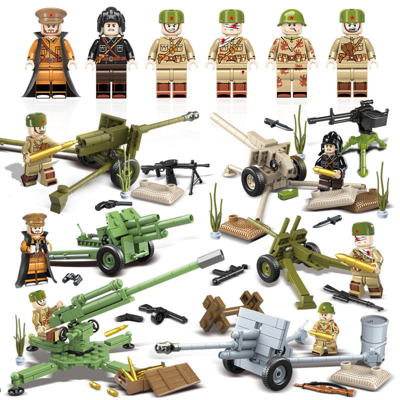 WW2 Soviet Army 6 Soldier Figures, Field Guns, Guns, Weapons, and More!