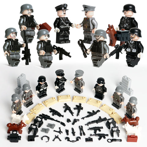 WW2 German Army Set - Soldiers and Officers,  8 Figures, Guns, Weapons, and More!