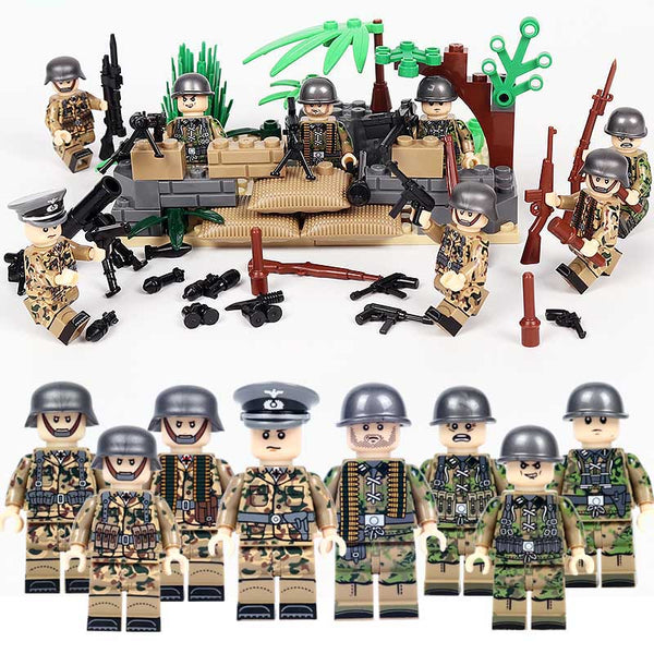 WW2 German Army Beach Set - 8 Soldier Figures, Guns, Weapons, Sand Bags, and More!