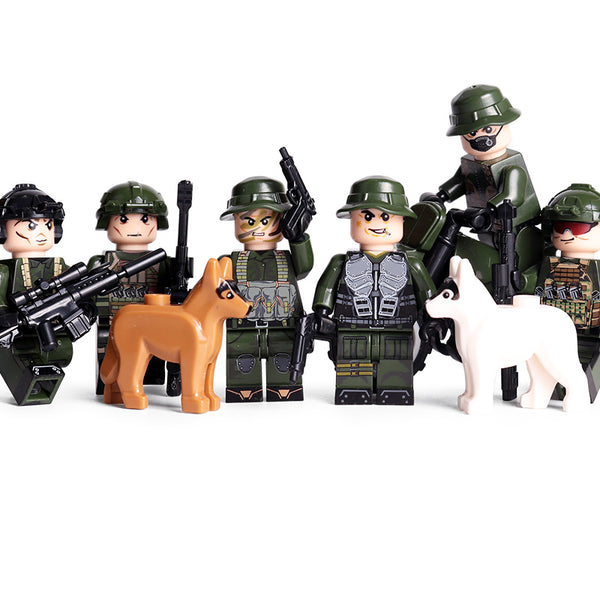 Modern Military Set - 6 Figures, Motorcycle, Razor Wire, Mortar Cannon, Guns, Weapons, Knives, Tools, and More!