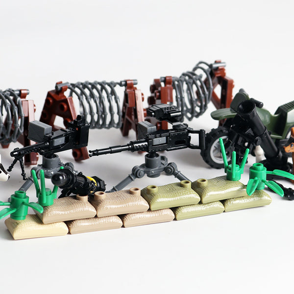 Modern Military Set - 6 Figures, Motorcycle, Razor Wire, Mortar Cannon, Guns, Weapons, Knives, Tools, and More!