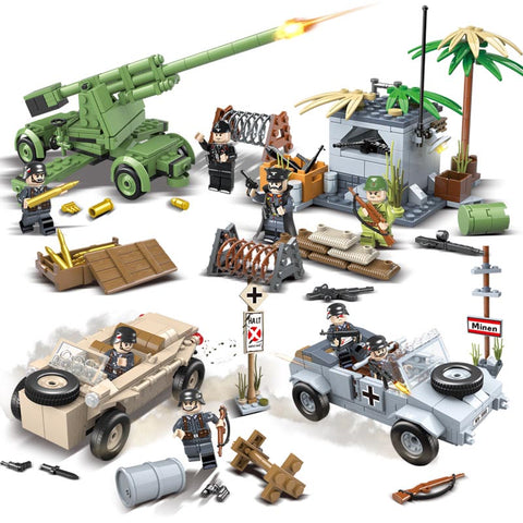 WWII German Army Set - Two Vehicles, Field Gun, Bunker, 8 Figures, Guns, Weapons, and More!