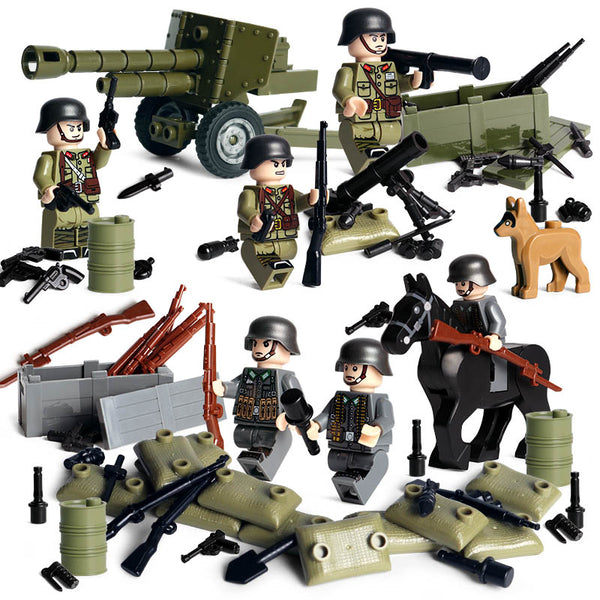 WW2 US Army 6 Soldier Figures, War Horse, Dog, Guns, Weapons, and More!