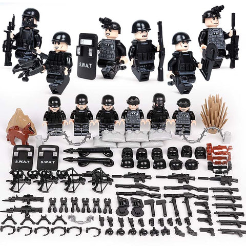 Police SWAT Team - 6 Figures, Weapons, Sheilds, Guns, Tools, Dog, and More!