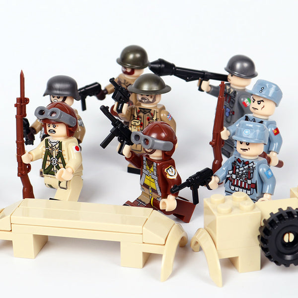 WW2 German Army - 8 Soldier Figures, Car, Field Guns, Weapons, and More!