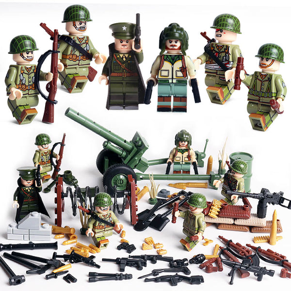 WW2 US Army 6 Soldier Figures, Guns, Weapons, and More!