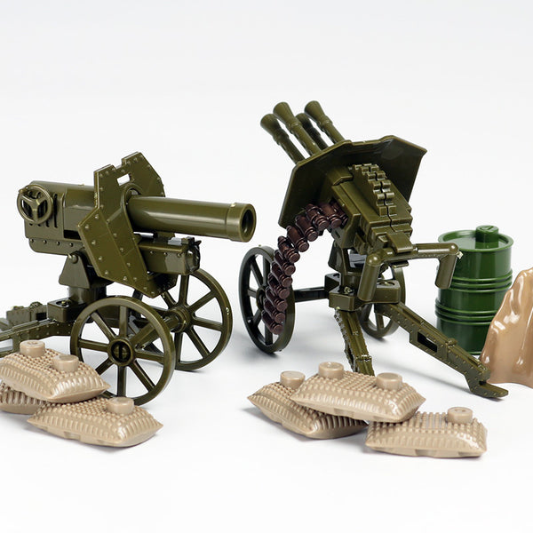 WW2 German Army Set - Green Camouflage, 6 Figures, 3 Hill Guns, Weapons, and More!