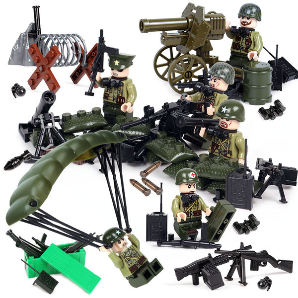 WW2 US Army - Parachute, Hill Gun, Weapons, 6 Soldier Figures, and More!