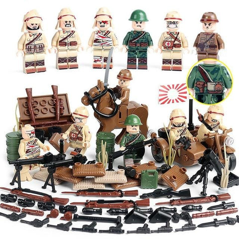 WW2 Japanese Army 6 Soldier Figures, War Horse, Motorcycle, Guns, Weapons, and More!